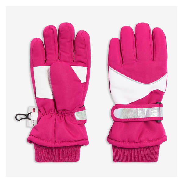 Kid Girls' Reflective Ski Gloves - Dark Neon Pink